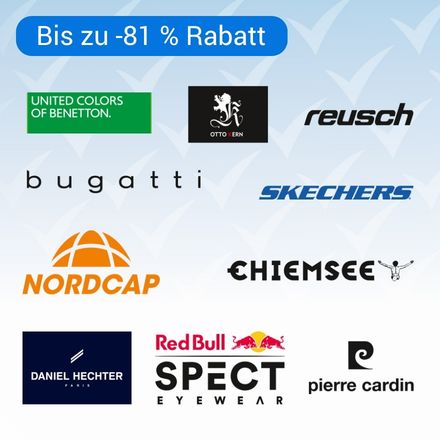 Logos diverser Marken mit Chiptext "Bis zu -81 % Rabatt"