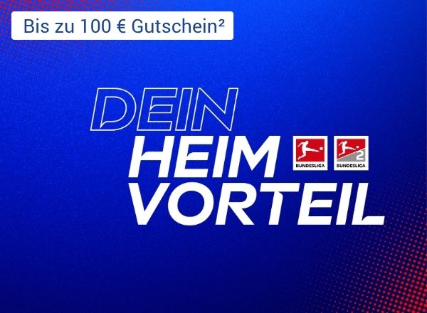 Schriftzug mit "Dein Heimvorteil" und eine Hinweis, das man bis bis zu 100 € Gutschein sichern kann