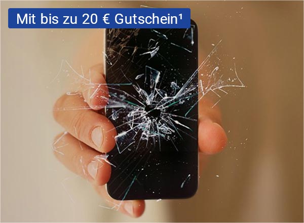 Eine Hand hält ein Handy mit einem gesplitterten Display.