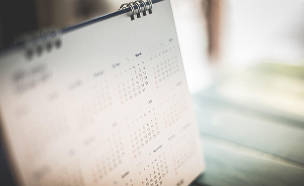 Blurred image of standing desk calendar