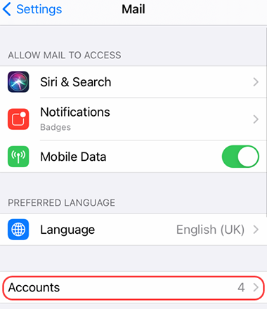 Screenshot of iPhone Mail settings