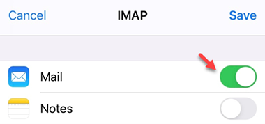 screenshot of toggle to activate IMAP on iPhone