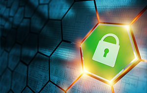 A padlock on a hexagonal data grid