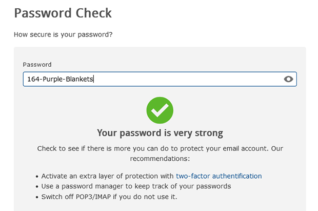 Screenshot of strong password in mail.com password check