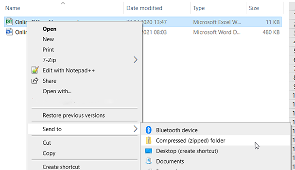 Screenshot of context menu in Windows Explorer