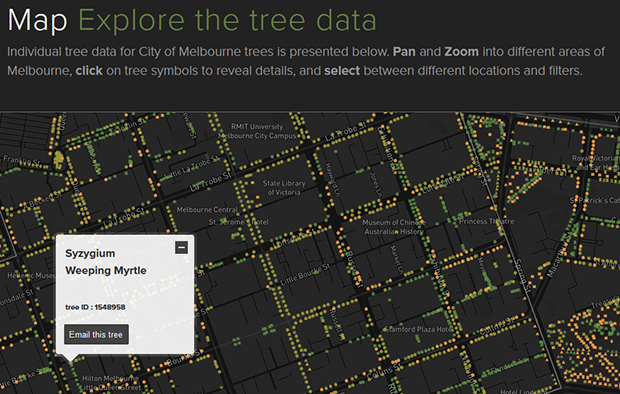 Screenshot of City of Melbourne interactive tree map
