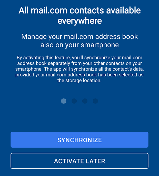 When you set up the mail.com app, you can activate the contacts sync