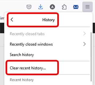 Screenshot of History menu path in Firefox