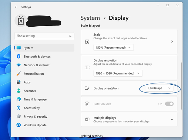 Screenshot of system settings