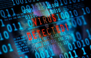 Warning on computer screen reading Virus Detected