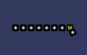 Illustration of password fields shown as asterisks, with the last field partially covered and displaying the letter “W”