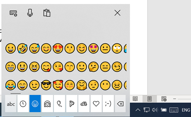 Screenshot of Windows touch keyboard emoji panel