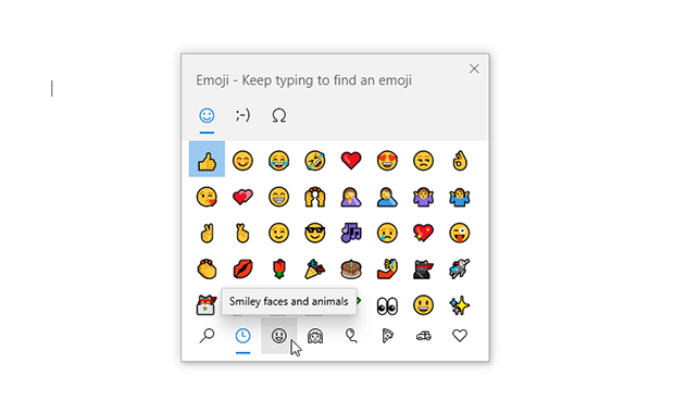 Screenshot of emoji selection window in Word