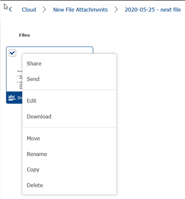 Screenshot of file context menu in cloud