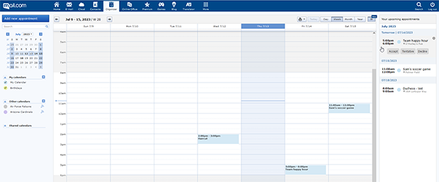 Screenshot of Organizer with sidebar