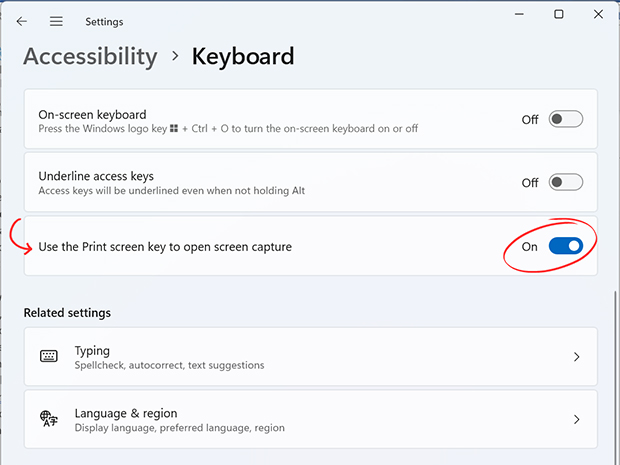 Windows keyboard settings