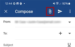 Screenshot of the attachment icon in the mail.com app for Android