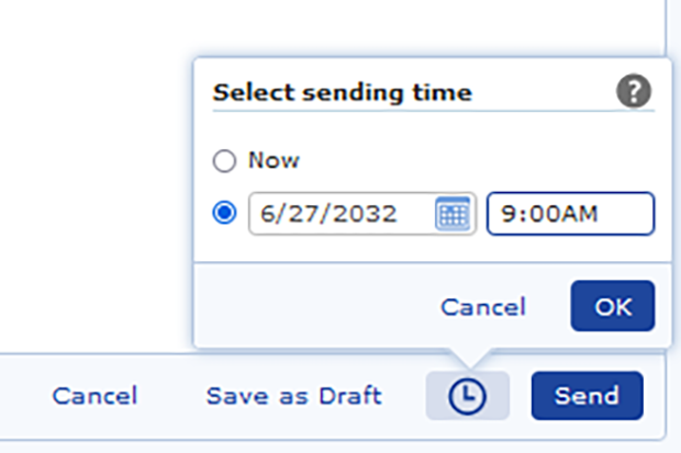 Screenshot of mail.com Premium scheduled sending function