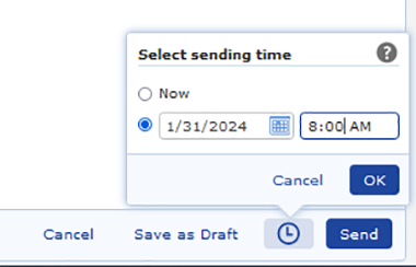 Screenshot of scheduled sending dialog box