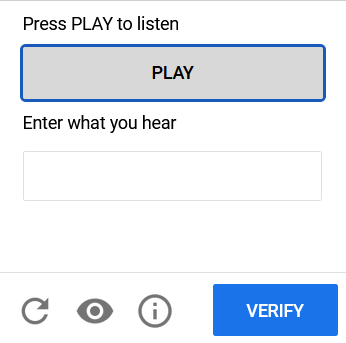 Screenshot of audio reCAPTCHA option