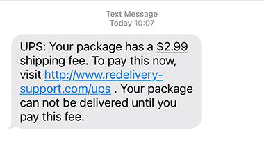 Screenshot of fake package delivery text