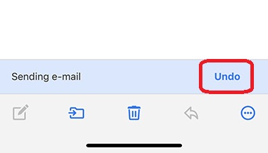 Sceenshot of undo sending option in mail.com iOS app