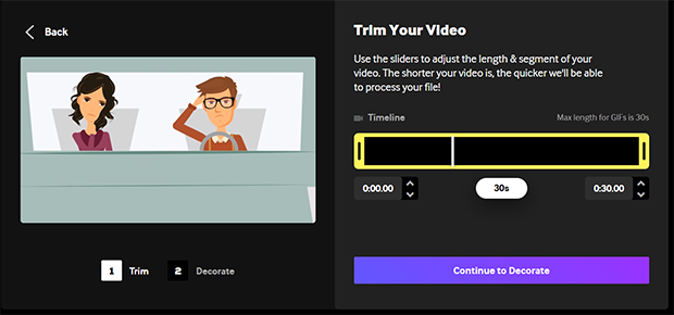 Screenshot of Trim Video screen in GIPHY