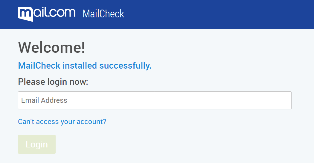 Screenshot of MailCheck login