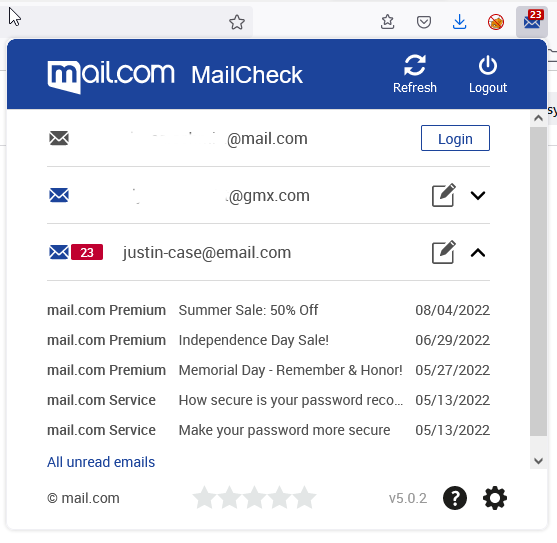 Screenshot of MailCheck settings