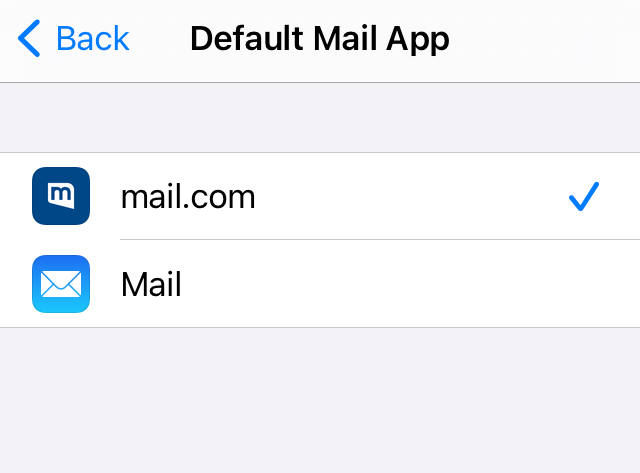 Screenshot of default email app settings in iPhone