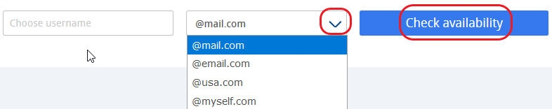 Screenshot of mail.com domain chooser