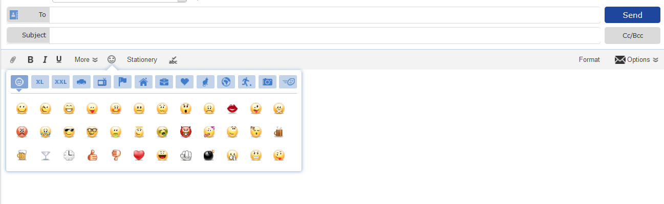 Screenshot of smileys panel in mail.com inbox