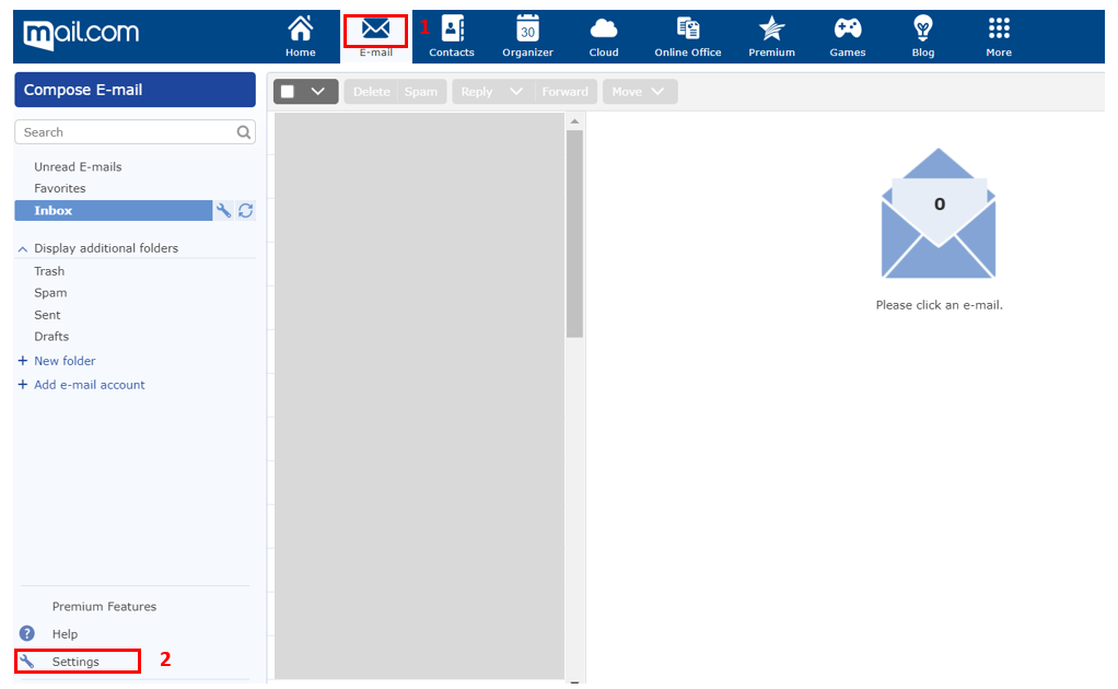 Screenshot of mail.com email settings