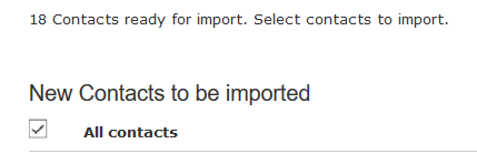 Screenshot of window to select contacts for import in mail.com