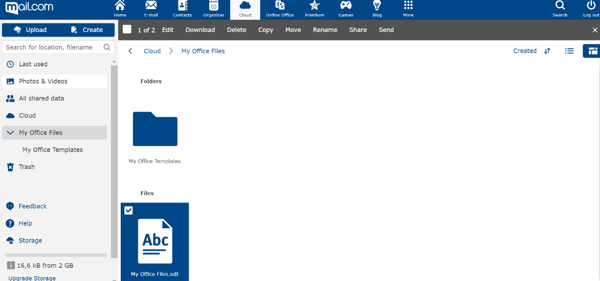 Screenshot of folders for saving Online Office documents