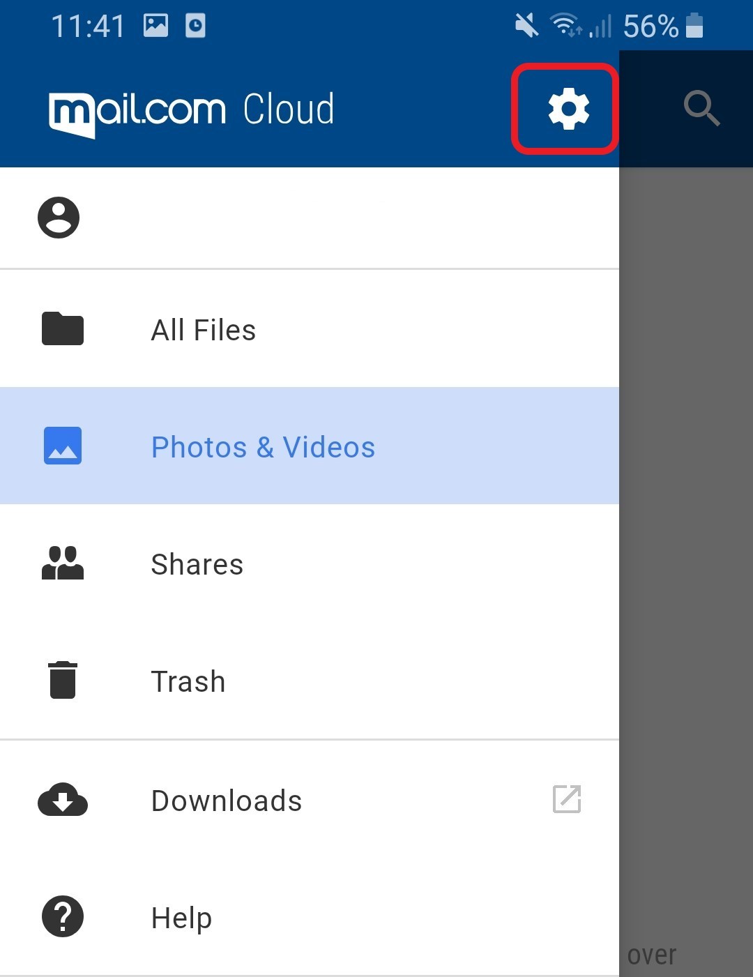 Screenshot of Cloud settings in Mail App for Android