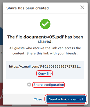 Screenshot of file-sharing link created in the mail.com Cloud