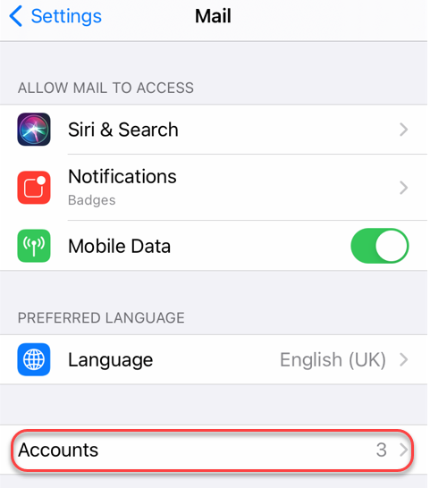 Screenshot of iPhone Mail settings
