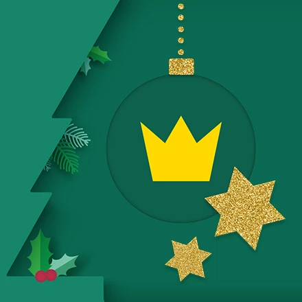 Ein gelber Briefumschlag mit einer schwarzen dreizackigen Krone in einem weißen Kreis auf der oberen Umschlagseite.