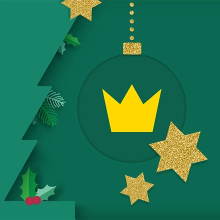 Ein gelber Briefumschlag mit einer schwarzen dreizackigen Krone in einem weißen Kreis auf der oberen Umschlagseite.