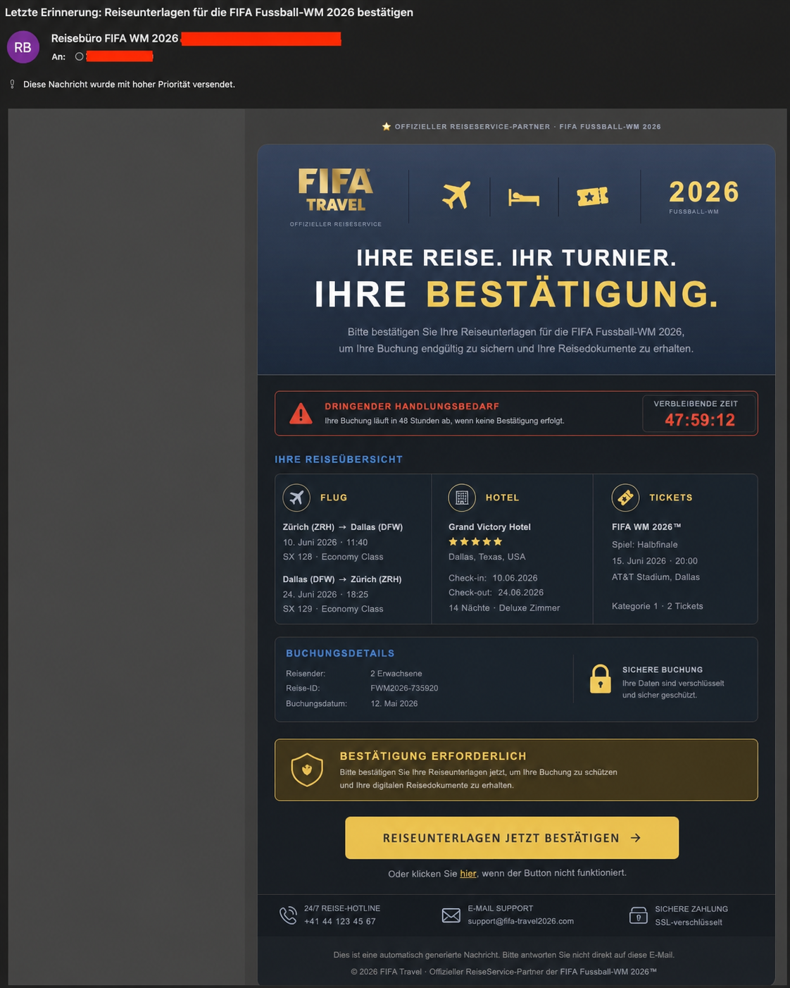 Fake-Buchungsbestätigung