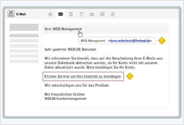 Beispiel einer aktuellen Phishing-Mail, die angeblich von WEB.DE stammt.