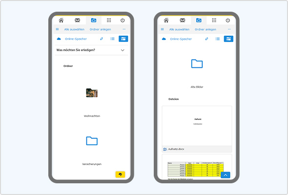 Auch im mobilen Browser auf dem Smartphone finden Sie den Online-Speicher im neuen Design.