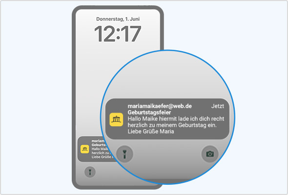 Push-Mitteilungen informieren Sie u. A. über neue E-Mails