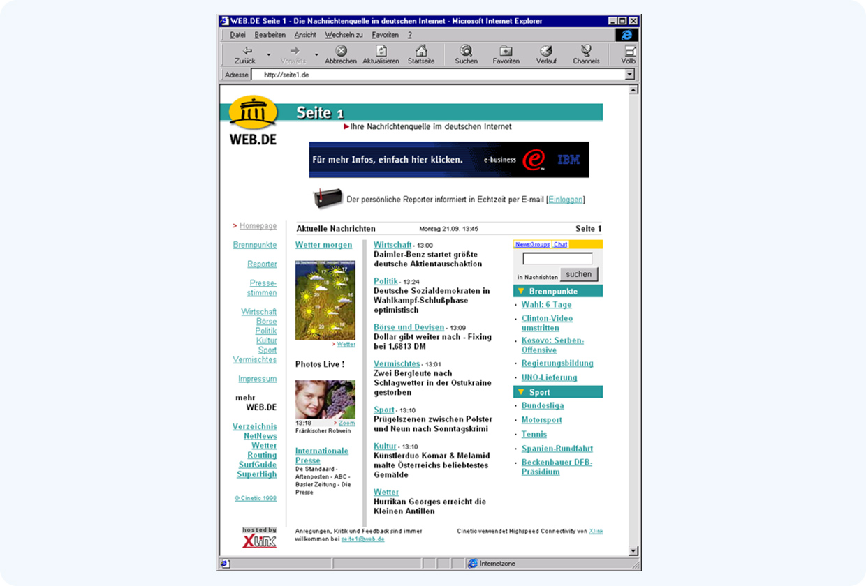 Ab 1998 bietet WEB.DE auf seinem Portal tagesaktuelle Nachrichten an.