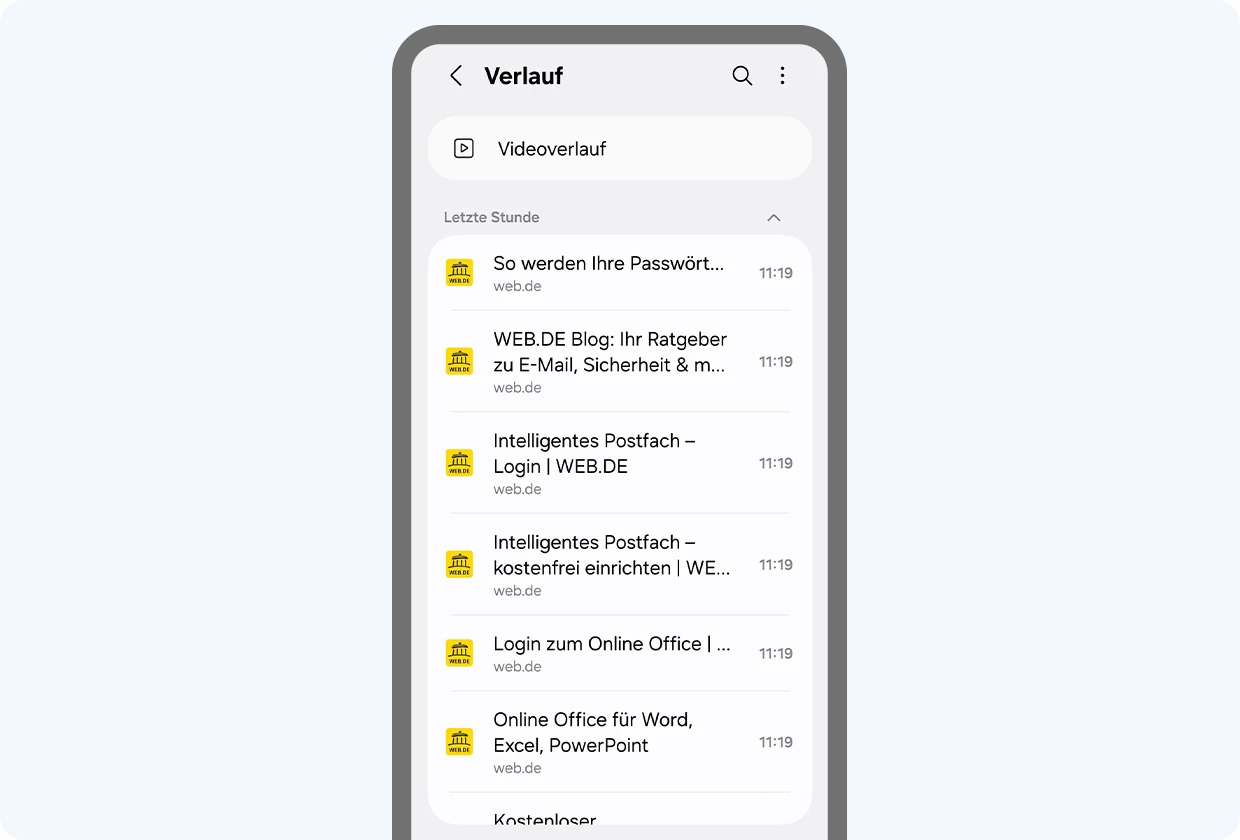Auch bei Samsung Internet sehen Sie Ihre zuletzt besuchten Seiten und Suchanfragen in einer übersichtlichen Liste.