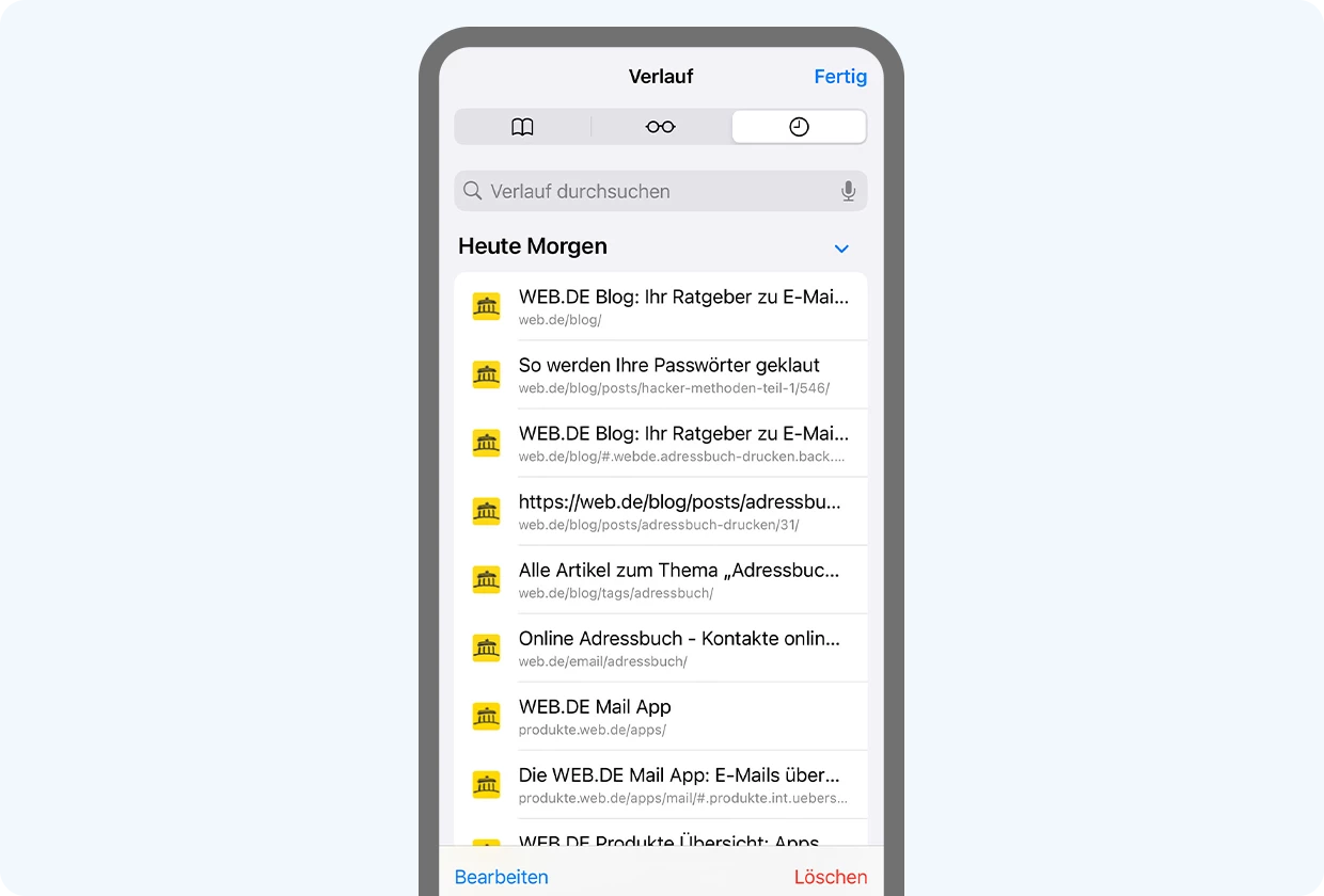 Wenn Sie eine ältere Version von Safari verwenden, können Sie direkt unten rechts auf „Löschen“ tippen.