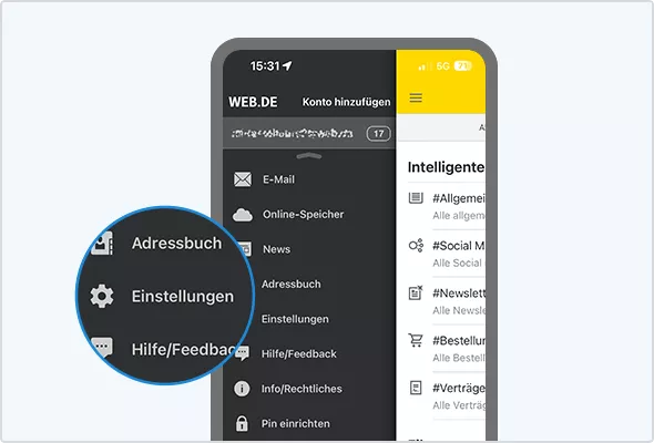 Über die Einstellungen in Ihrer Mail App gelangen Sie zum Menüpunkt "WEB.DE Kundencenter" und können dort über den Punkt "Login und Sicherheit" Ihr Passwort ändern.