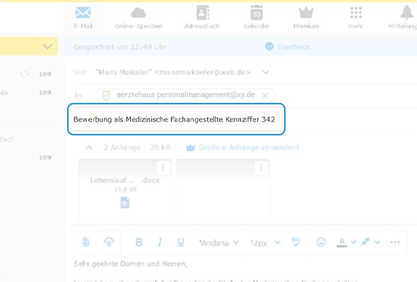 Beispiel für einen Betreff: Bewerbung