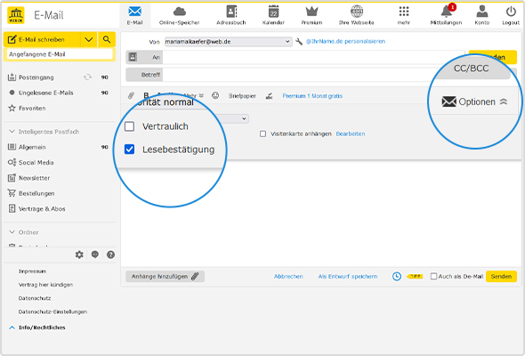 So aktivieren Sie die Lesebestätigung in Ihrem WEB.DE Postfach